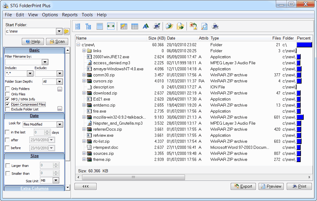 Screenshot for STG FolderPrint Plus 3.92